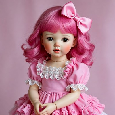Pink-haired doll girl in lace dress