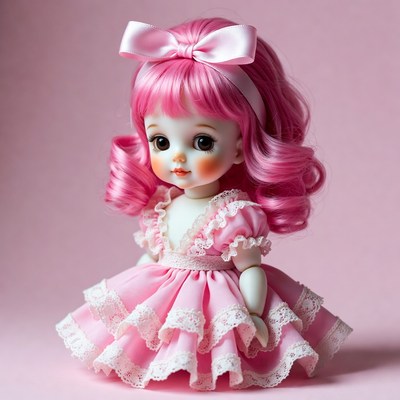 Pink-haired BJD doll in frilly dress