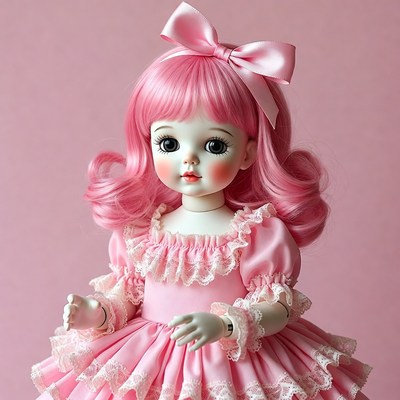 Pink Doll with Big Eyes and Bow