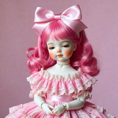 Pink-haired doll in frilly dress