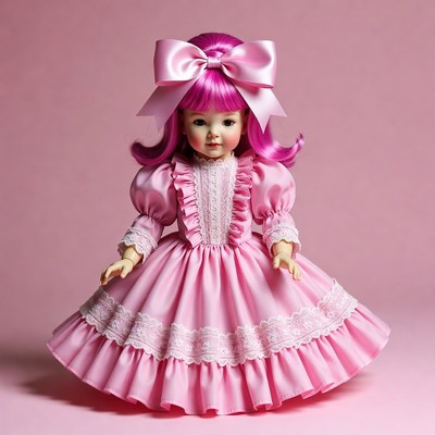 Pink Doll Girl with Big Bow