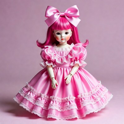 Pink Doll Girl with Big Bow