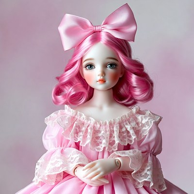 Pink-haired Ball-Jointed Doll in Lace Dress