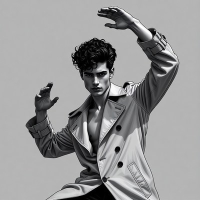 Man in trench coat striking martial arts pose