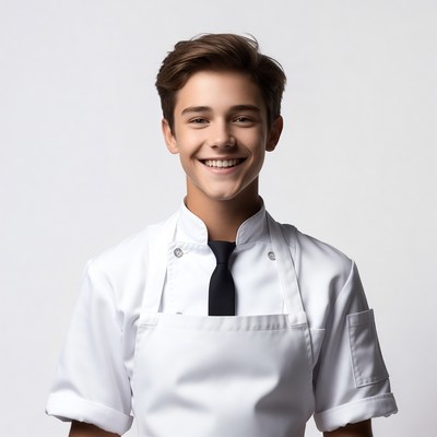 Young boy chef smiling in uniform