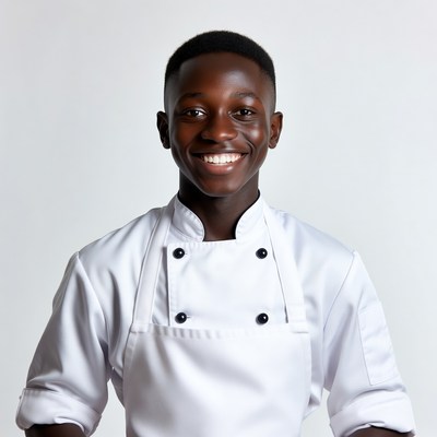 Smiling young Black chef in white uniform