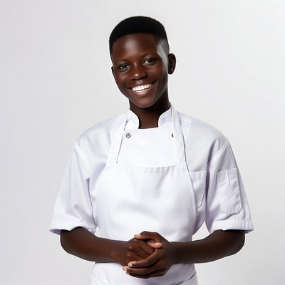 African boy chef smiling in uniform
