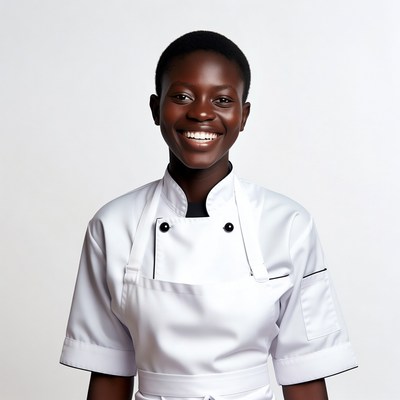 Smiling African woman in chef uniform