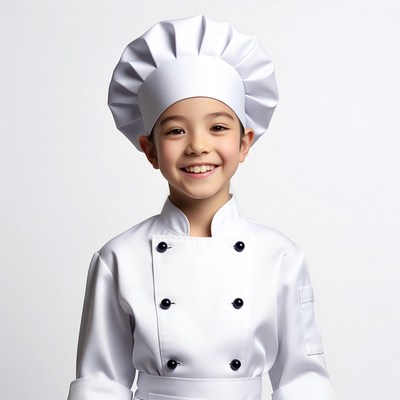 Asian boy chef uniform smiling