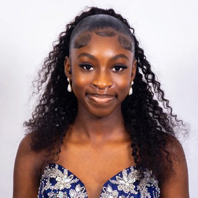 African-American girl in sparkly blue dress