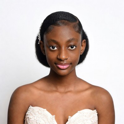African-American woman in lace wedding dress