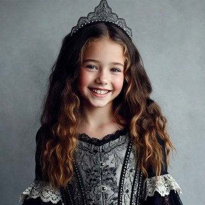 Girl wearing lace crown and dress