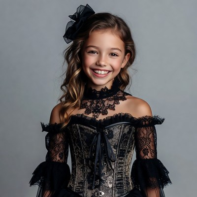 Girl in black lace corset dress