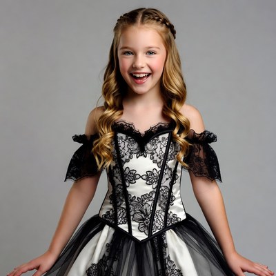 Girl in black lace dress smiling