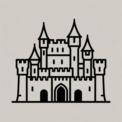 Black Outline Fairy Tale Castle