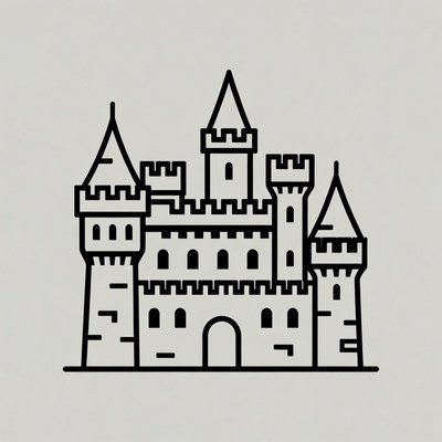 Line Drawing of Medieval Castle