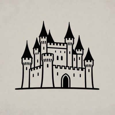 Black Outline Fairy Tale Castle
