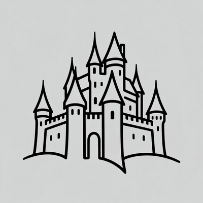 Black Outline Fairy Tale Castle