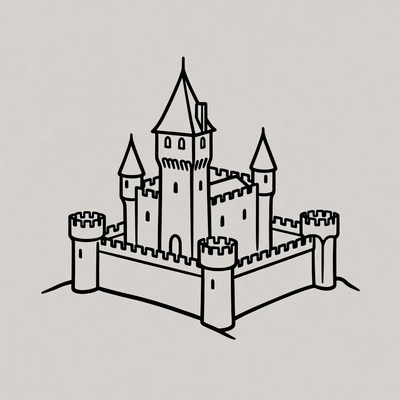 Line drawing medieval castle