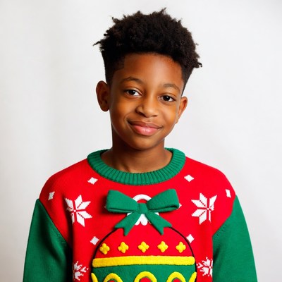 African-American boy in Christmas sweater