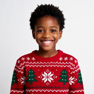 African-American boy in Christmas sweater