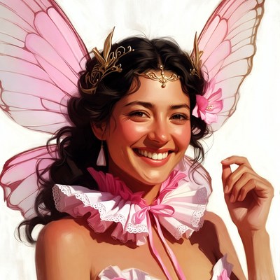 Smiling Fairy Woman with Pink Wings