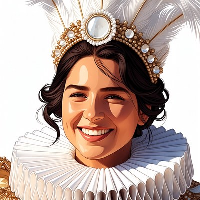 Woman in feathered Renaissance headdress