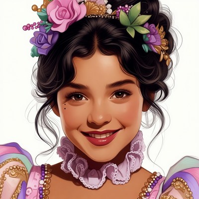 Girl with floral crown and ruffled dress