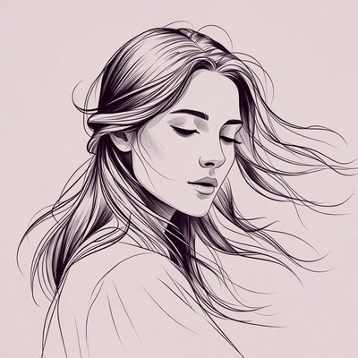 Profile of Woman with Flowing Hair