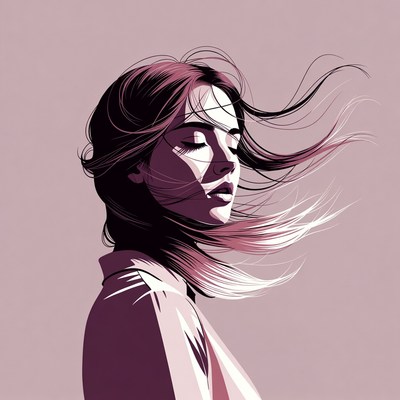 Profile of woman with flowing hair