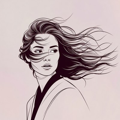 Woman with flowing hair in kimono