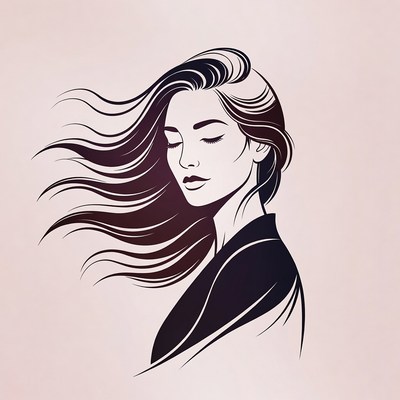 Woman with flowing hair silhouette