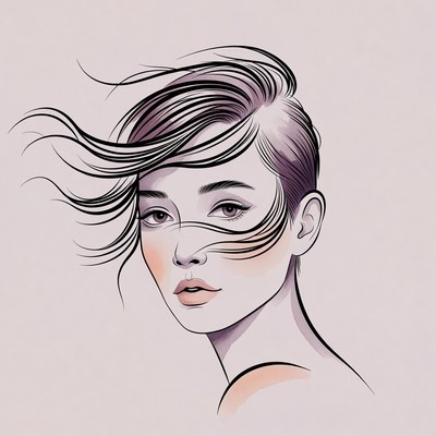 Woman with flowing windswept hair