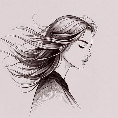 Profile of Woman with Flowing Hair