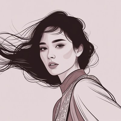 Asian woman with flowing hair