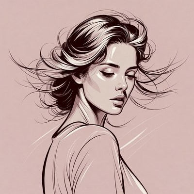 Woman with flowing hair illustration