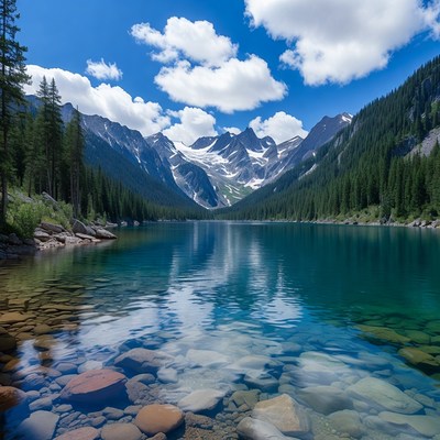 Turquoise Lake in Snowy Mountains
