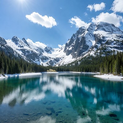 Turquoise Lake Snowy Mountains