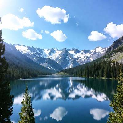Mountain Lake with Snow Peaks Reflection