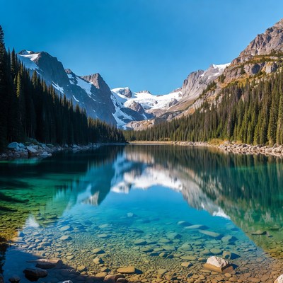 Turquoise Lake in Snowy Mountains