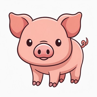 Cute pink cartoon pig