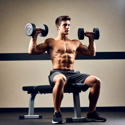 Muscular man doing bicep curls