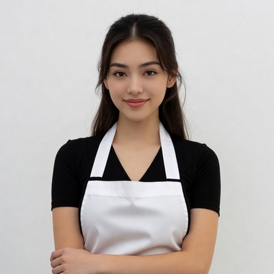 Asian woman in white apron