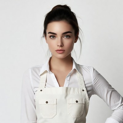 Woman in white apron and shirt