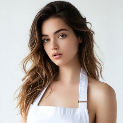 Woman wearing white apron