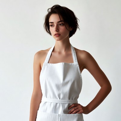 Young woman in white apron