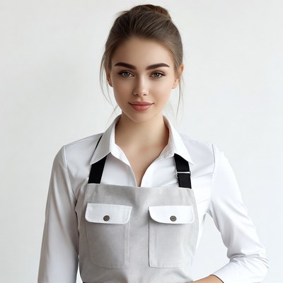 Woman in white shirt and apron