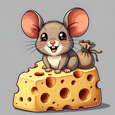 Cute mouse on cheese wedge