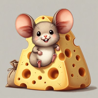 Cute mouse on cheese wedge