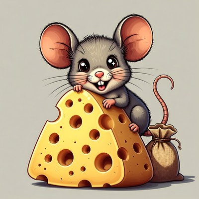 Cute mouse eating cheese